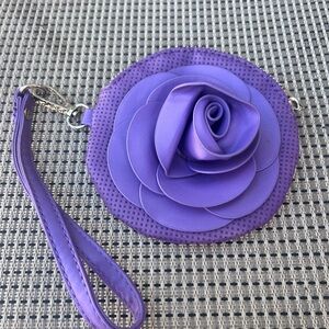 Alexis Purple Floral Rose Applique Wristlet Clutch